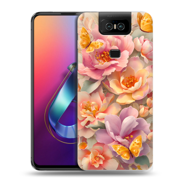 Пластиковый чехол на ASUS ZenFone 6 ZS630KL с принтом Цветы и бабочки