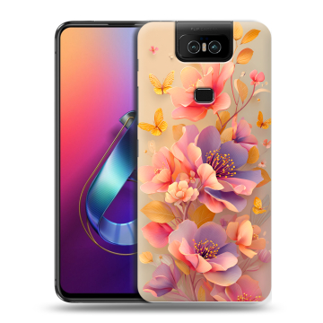 Пластиковый чехол на ASUS ZenFone 6 ZS630KL с принтом Цветы и бабочки