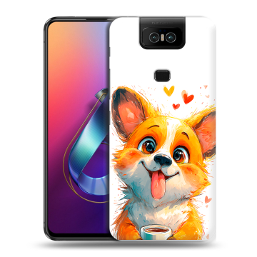 Пластиковый чехол на ASUS ZenFone 6 ZS630KL с принтом корги Пластиковый чехол на ASUS ZenFone 6 ZS630KL с принтом корги