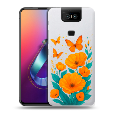 Пластиковый чехол на ASUS ZenFone 6 ZS630KL с принтом цветы бабочки