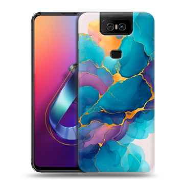 Пластиковый чехол на ASUS ZenFone 6 ZS630KL с принтом Мрамор блестки