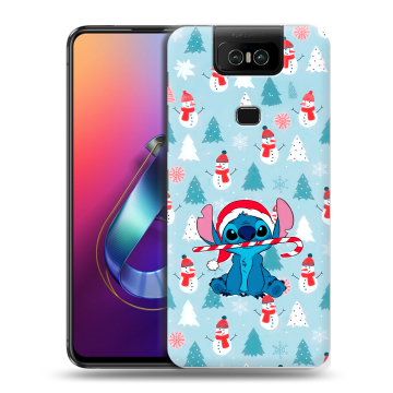 Пластиковый чехол на ASUS ZenFone 6 ZS630KL с принтом Стич Новый год Пластиковый чехол на ASUS ZenFone 6 ZS630KL с принтом Стич Новый год