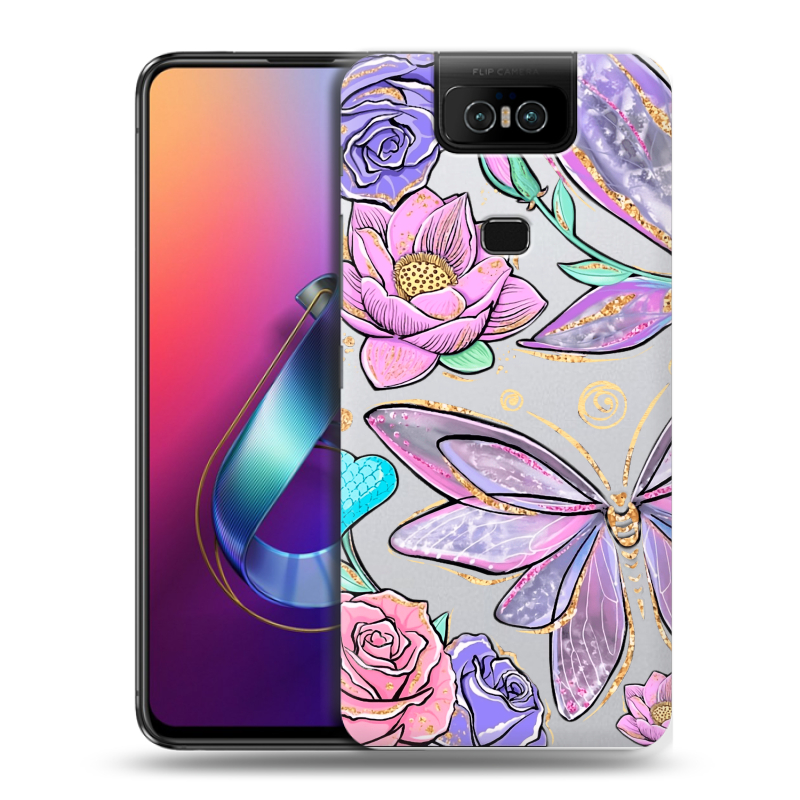 Пластиковый чехол на ASUS ZenFone 6 ZS630KL с принтом Бабочки и цветы Пластиковый чехол на ASUS ZenFone 6 ZS630KL с принтом Бабочки и цветы