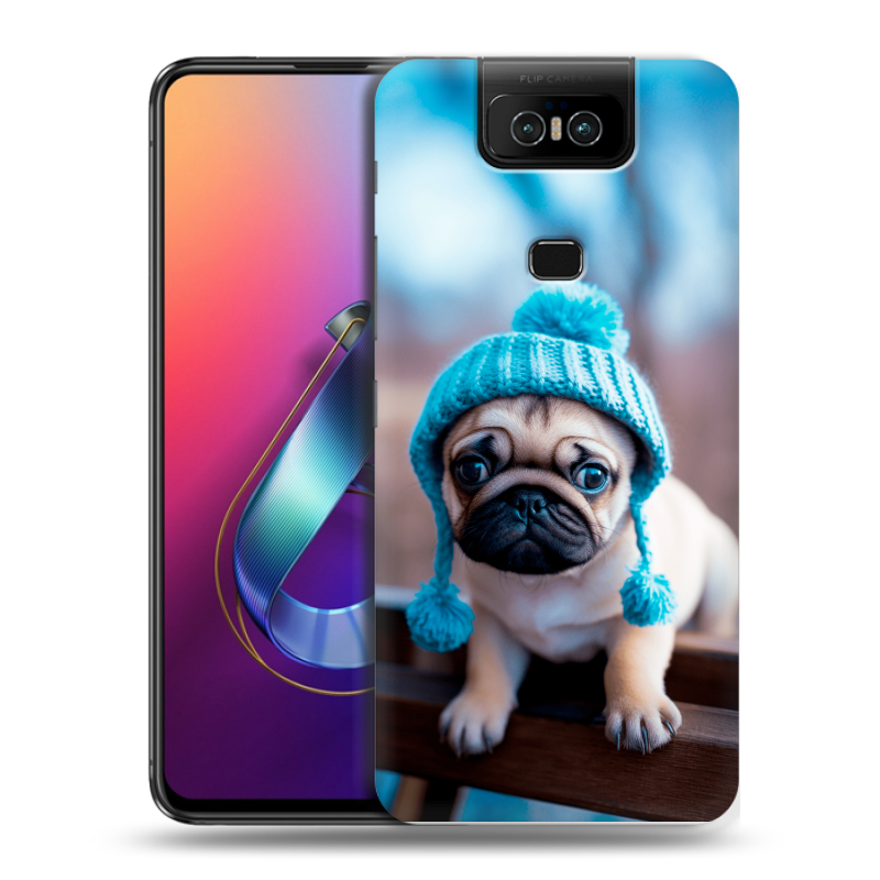 Пластиковый чехол на ASUS ZenFone 6 ZS630KL с принтом Мопс в шапке Пластиковый чехол на ASUS ZenFone 6 ZS630KL с принтом Мопс в шапке