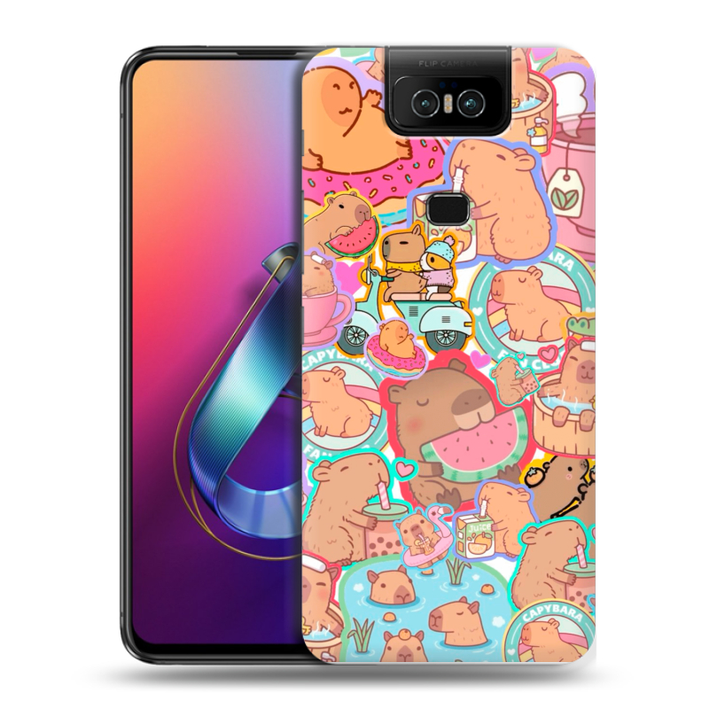 Пластиковый чехол на ASUS ZenFone 6 ZS630KL с принтом капибары Пластиковый чехол на ASUS ZenFone 6 ZS630KL с принтом капибары