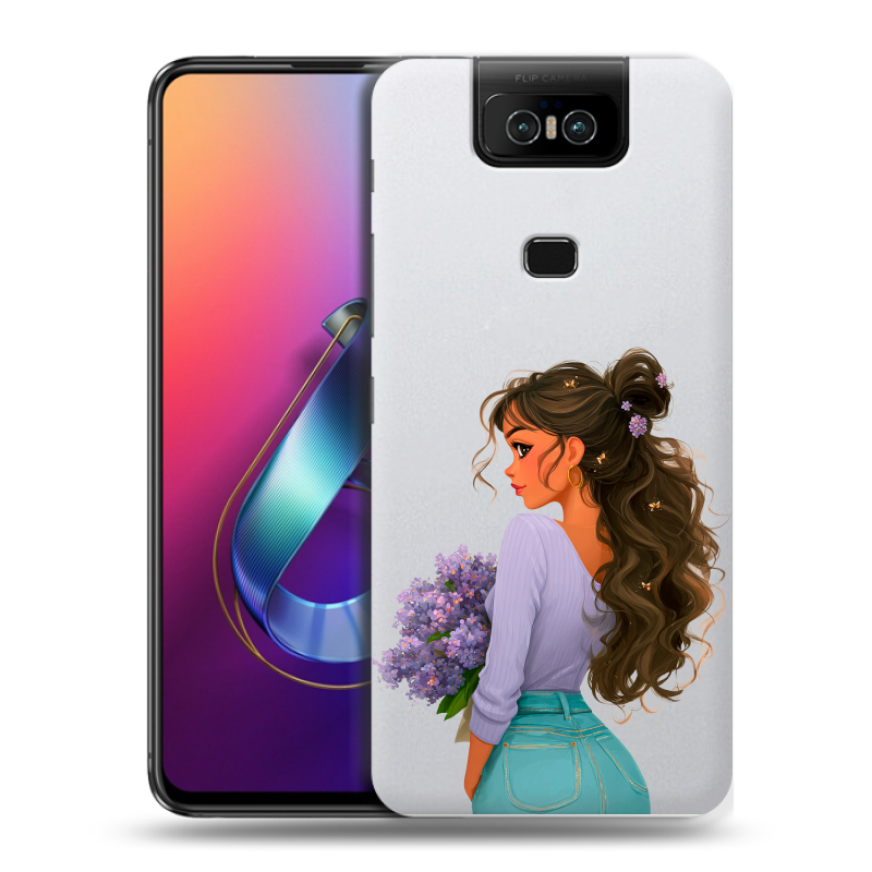 Пластиковый чехол на ASUS ZenFone 6 ZS630KL с принтом девушка цветы Пластиковый чехол на ASUS ZenFone 6 ZS630KL с принтом девушка цветы