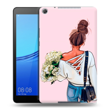 Силиконовый чехол на планшета Huawei MediaPad M5 lite 8 с принтом Девушка и букет Силиконовый чехол на планшета Huawei MediaPad M5 lite 8 с принтом Девушка и букет