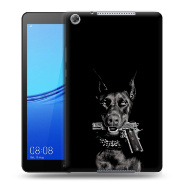 Силиконовый чехол на планшета Huawei MediaPad M5 lite 8 с принтом Доберман и пистолет Силиконовый чехол на планшета Huawei MediaPad M5 lite 8 с принтом Доберман и пистолет