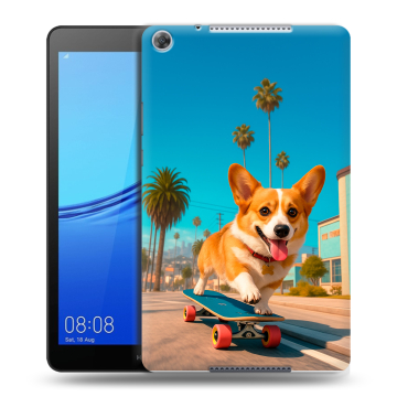 Силиконовый чехол на Huawei MediaPad M5 lite 8 с принтом Корги на скейте