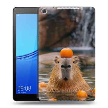 Силиконовый чехол на Huawei MediaPad M5 lite 8 с принтом Капибара с апельсином Силиконовый чехол на Huawei MediaPad M5 lite 8 с принтом Капибара с апельсином