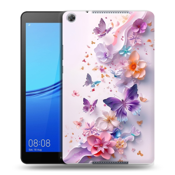 Силиконовый чехол на Huawei MediaPad M5 lite 8 с принтом цветы бабочки