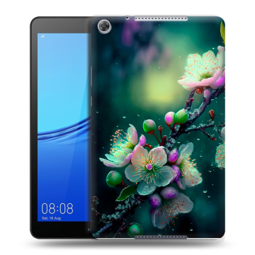 Силиконовый чехол на Huawei MediaPad M5 lite 8 с принтом Цветы и мрамор