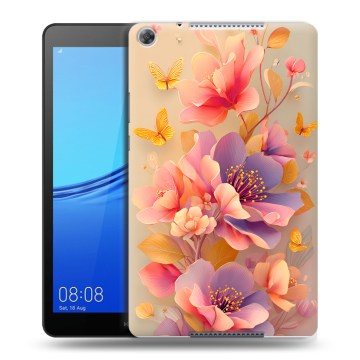 Силиконовый чехол на Huawei MediaPad M5 lite 8 с принтом Цветы и бабочки