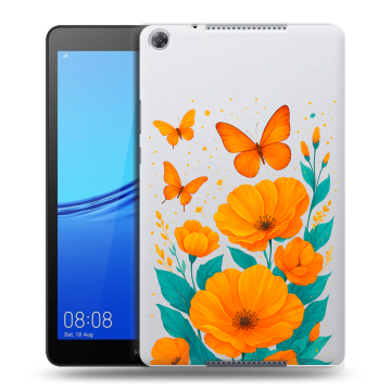 Силиконовый чехол на Huawei MediaPad M5 lite 8 с принтом цветы бабочки