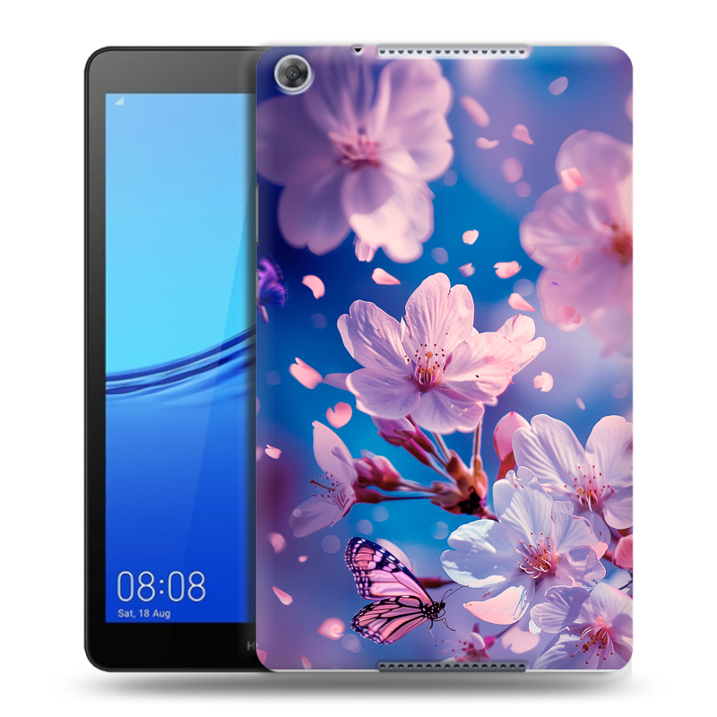 Силиконовый чехол на Huawei MediaPad M5 lite 8 с принтом цветы бабочки Силиконовый чехол на Huawei MediaPad M5 lite 8 с принтом цветы бабочки