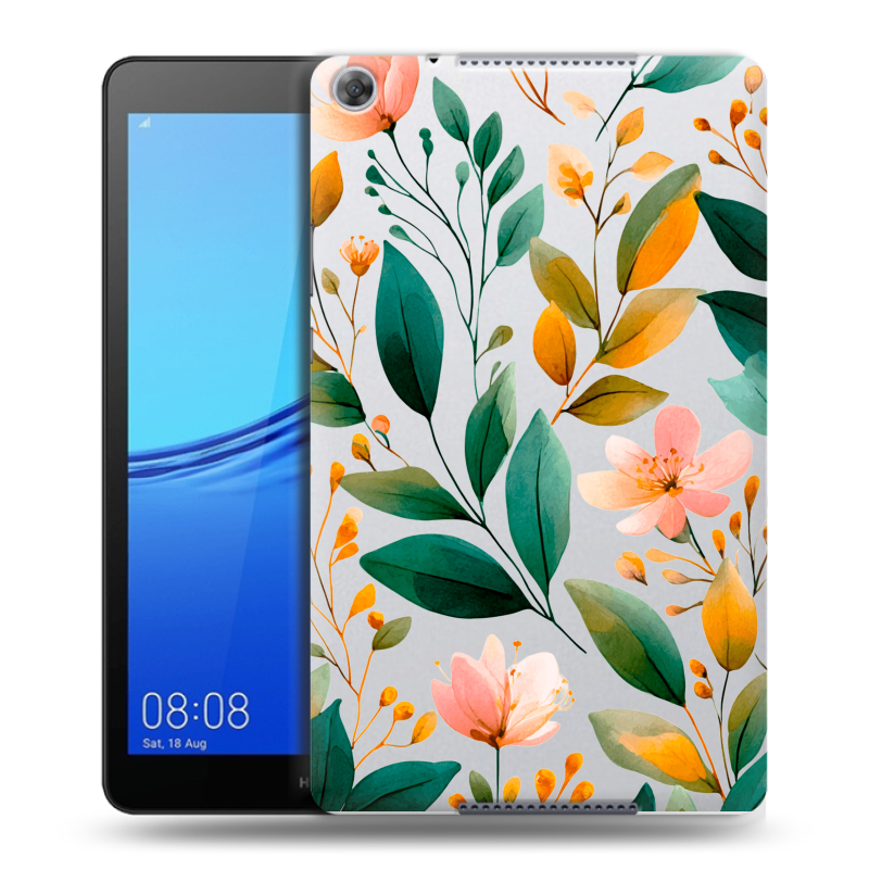 Силиконовый чехол на Huawei MediaPad M5 lite 8 с принтом Цветы паттерн Силиконовый чехол на Huawei MediaPad M5 lite 8 с принтом Цветы паттерн