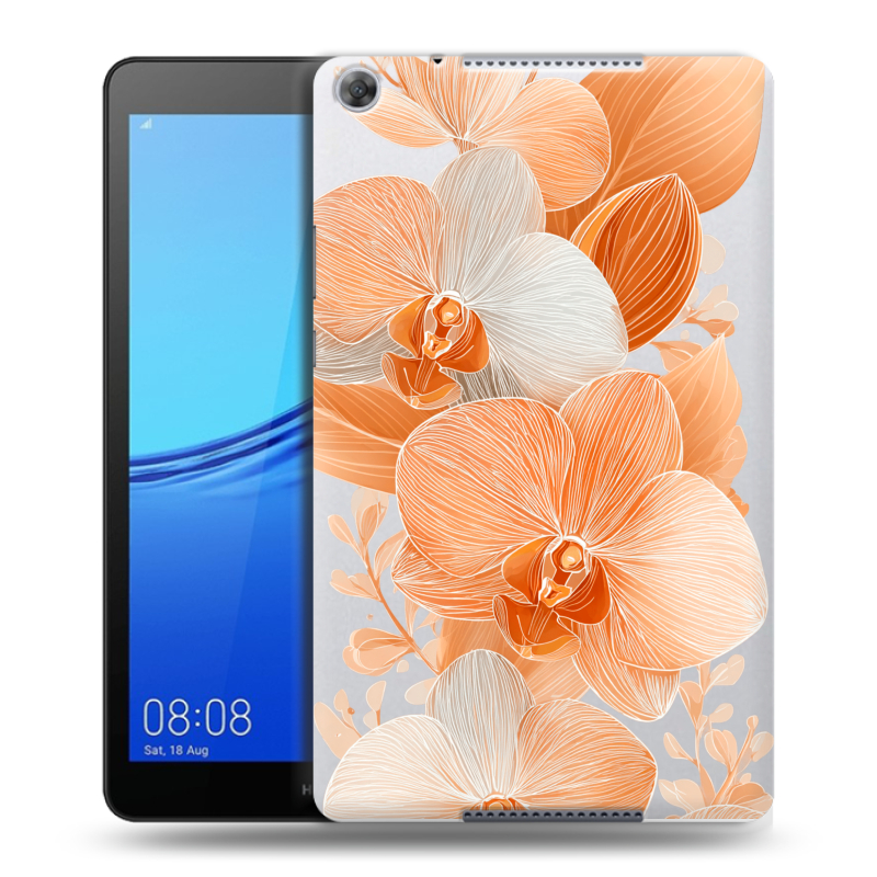 Силиконовый чехол на Huawei MediaPad M5 lite 8 с принтом Бежевые цветы Силиконовый чехол на Huawei MediaPad M5 lite 8 с принтом Бежевые цветы