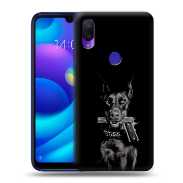 Силиконовый противоударный чехол на Xiaomi Mi Play с принтом Доберман и пистолет Силиконовый противоударный чехол на Xiaomi Mi Play с принтом Доберман и пистолет