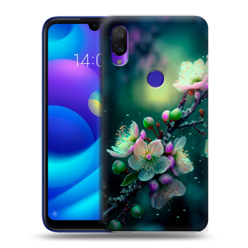 Силиконовый противоударный чехол на Xiaomi Mi Play с принтом Цветы и мрамор