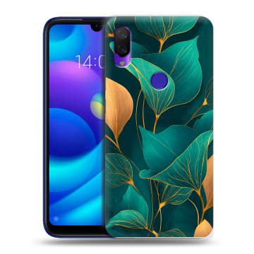 Силиконовый противоударный чехол на Xiaomi Mi Play с принтом Листья и золото