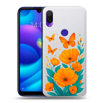 Силиконовый противоударный чехол на Xiaomi Mi Play с принтом цветы бабочки Силиконовый противоударный чехол на Xiaomi Mi Play с принтом цветы бабочки