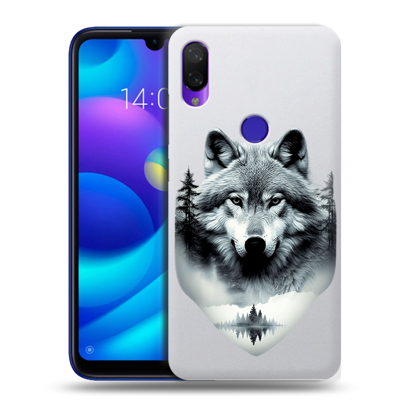 Силиконовый противоударный чехол на Xiaomi Mi Play с принтом Волк в лесу Силиконовый противоударный чехол на Xiaomi Mi Play с принтом Волк в лесу