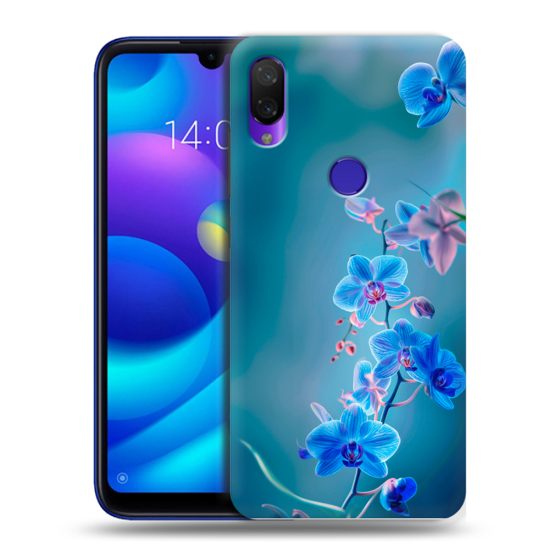 Силиконовый противоударный чехол на Xiaomi Mi Play с принтом Голубые цветы Силиконовый противоударный чехол на Xiaomi Mi Play с принтом Голубые цветы