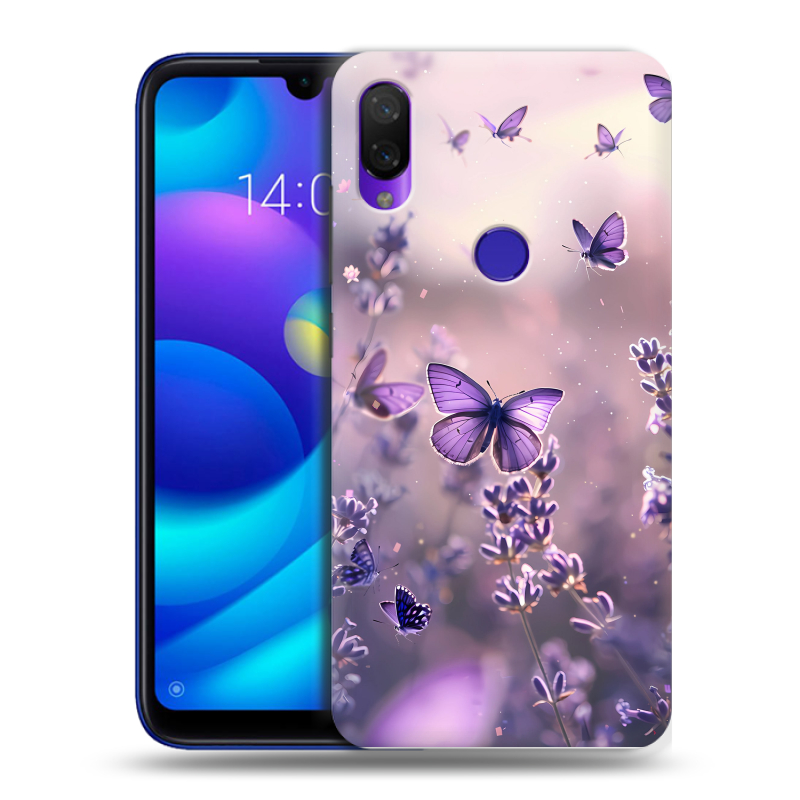 Силиконовый противоударный чехол на Xiaomi Mi Play с принтом бабочки и лаванда Силиконовый противоударный чехол на Xiaomi Mi Play с принтом бабочки и лаванда