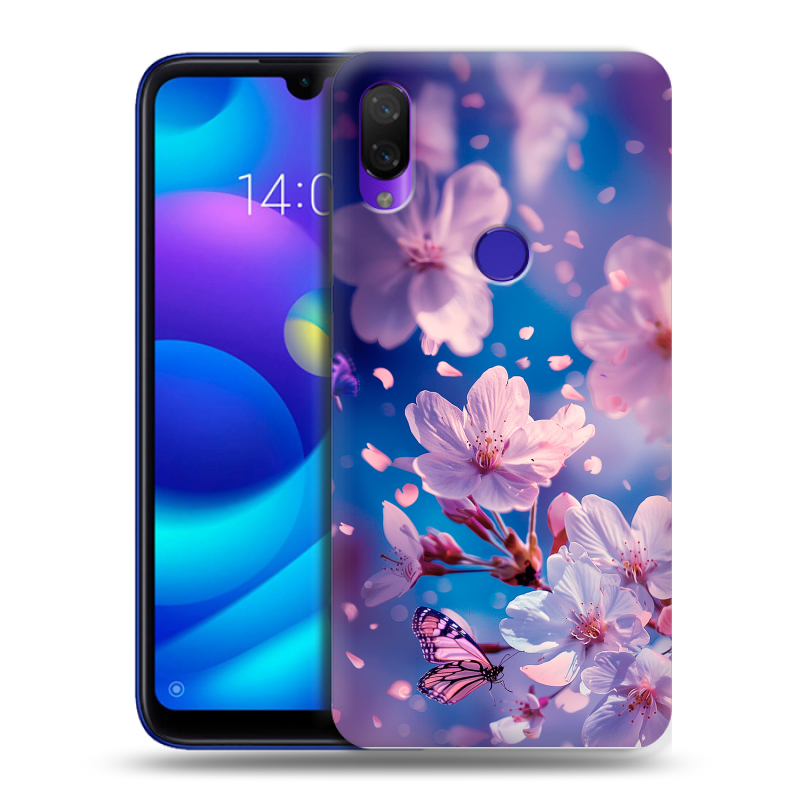 Пластиковый чехол на Xiaomi Mi Play с принтом цветы бабочки Пластиковый чехол на Xiaomi Mi Play с принтом цветы бабочки