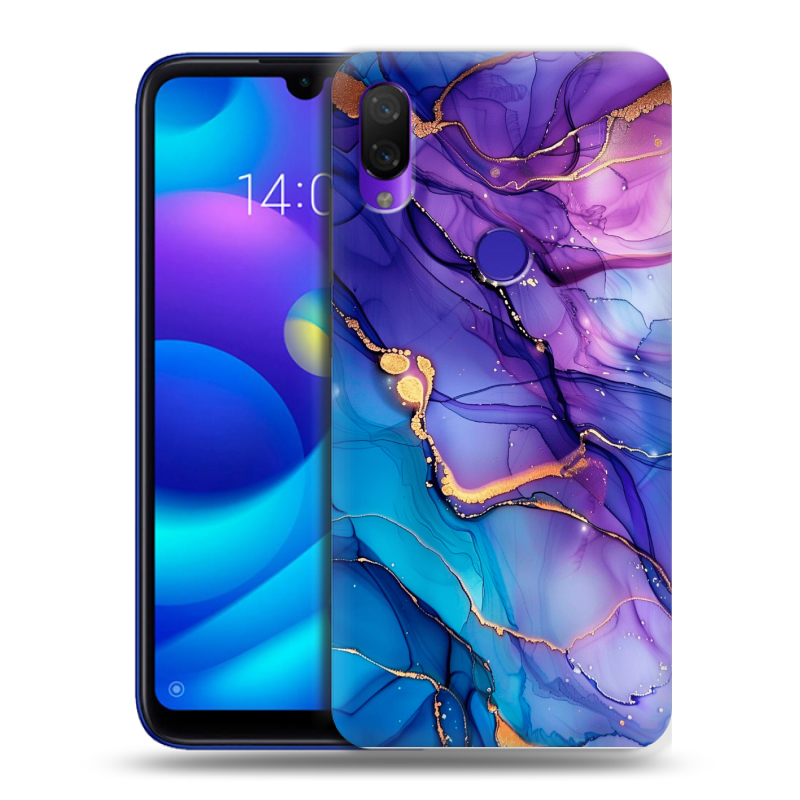 Силиконовый противоударный чехол на Xiaomi Mi Play с принтом синий мрамор Силиконовый противоударный чехол на Xiaomi Mi Play с принтом синий мрамор