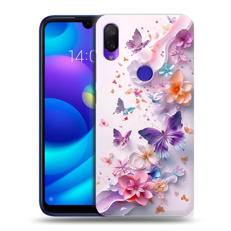Силиконовый противоударный чехол на Xiaomi Mi Play с принтом цветы бабочки Силиконовый противоударный чехол на Xiaomi Mi Play с принтом цветы бабочки