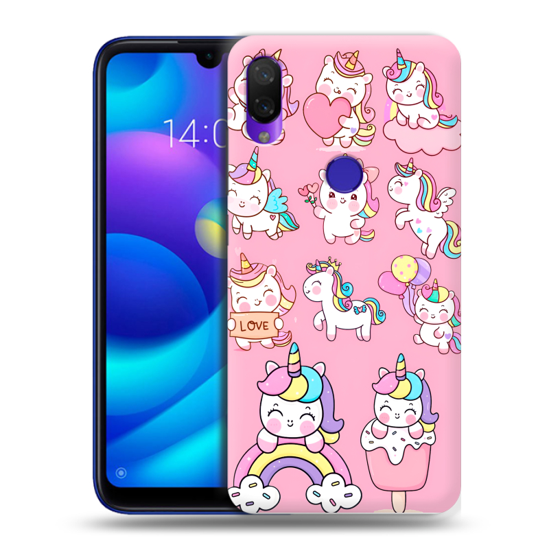 Силиконовый противоударный чехол на Xiaomi Mi Play с принтом Единороги и радуга Силиконовый противоударный чехол на Xiaomi Mi Play с принтом Единороги и радуга