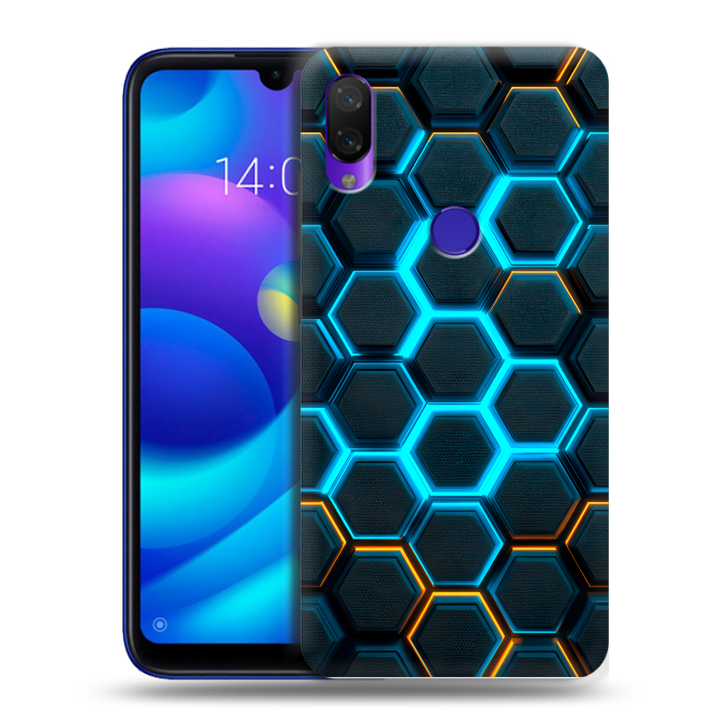 Силиконовый противоударный чехол на Xiaomi Mi Play с принтом Неоновые соты Силиконовый противоударный чехол на Xiaomi Mi Play с принтом Неоновые соты