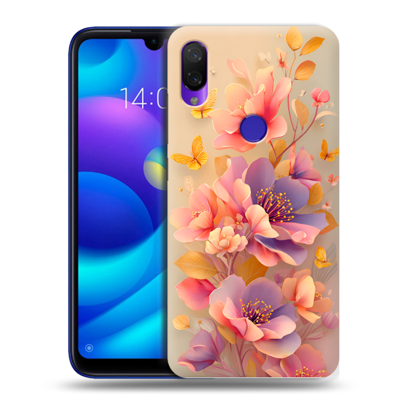 Силиконовый противоударный чехол на Xiaomi Mi Play с принтом Цветы и бабочки Силиконовый противоударный чехол на Xiaomi Mi Play с принтом Цветы и бабочки