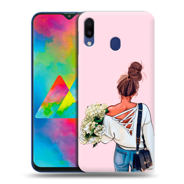 Силиконовый чехол на Samsung Galaxy M20 с принтом Девушка и букет Силиконовый чехол на Samsung Galaxy M20 с принтом Девушка и букет