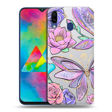Силиконовый чехол на Samsung Galaxy M20 с принтом Бабочки и цветы Силиконовый чехол на Samsung Galaxy M20 с принтом Бабочки и цветы