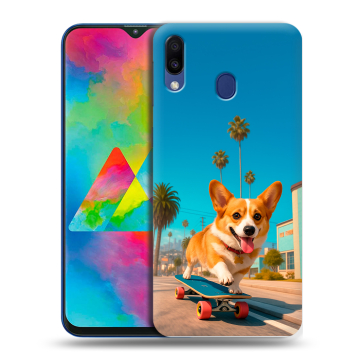 Силиконовый чехол на Samsung Galaxy M20 с принтом Корги на скейте Силиконовый чехол на Samsung Galaxy M20 с принтом Корги на скейте