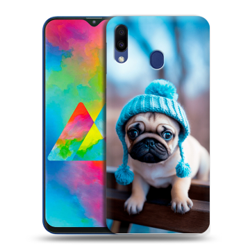 Силиконовый чехол на Samsung Galaxy M20 с принтом Мопс в шапке Силиконовый чехол на Samsung Galaxy M20 с принтом Мопс в шапке