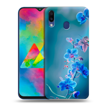 Силиконовый чехол на Samsung Galaxy M20 с принтом Голубые цветы Силиконовый чехол на Samsung Galaxy M20 с принтом Голубые цветы