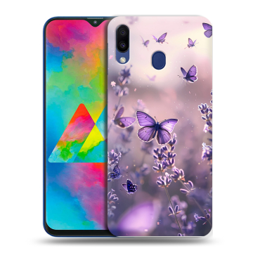 Силиконовый чехол на Samsung Galaxy M20 с принтом бабочки и лаванда Силиконовый чехол на Samsung Galaxy M20 с принтом бабочки и лаванда