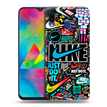 Силиконовый чехол на Samsung Galaxy M20 с принтом найк nike черный Силиконовый чехол на Samsung Galaxy M20 с принтом найк nike черный