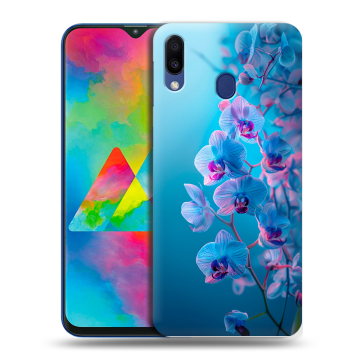 Силиконовый чехол на Samsung Galaxy M20 с принтом голубые орхидеи Силиконовый чехол на Samsung Galaxy M20 с принтом голубые орхидеи