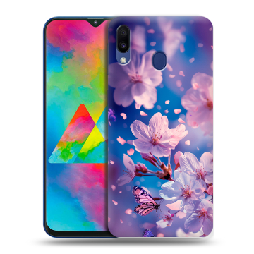 Силиконовый чехол на Samsung Galaxy M20 с принтом цветы бабочки Силиконовый чехол на Samsung Galaxy M20 с принтом цветы бабочки