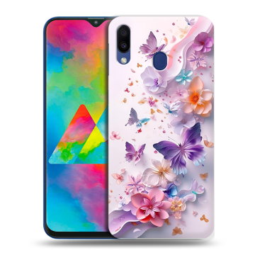 Силиконовый чехол на Samsung Galaxy M20 с принтом цветы бабочки