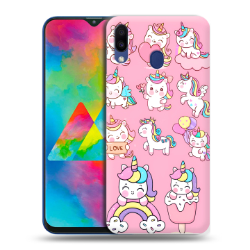 Силиконовый чехол на Samsung Galaxy M20 с принтом Единороги и радуга Силиконовый чехол на Samsung Galaxy M20 с принтом Единороги и радуга
