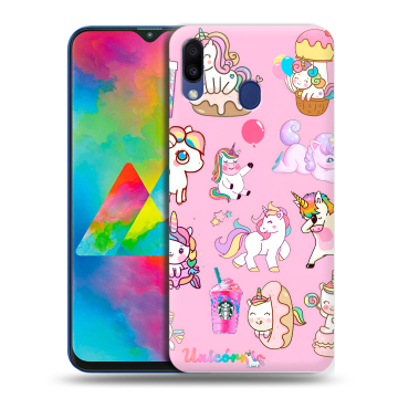 Силиконовый чехол на Samsung Galaxy M20 с принтом розовые единороги Силиконовый чехол на Samsung Galaxy M20 с принтом розовые единороги