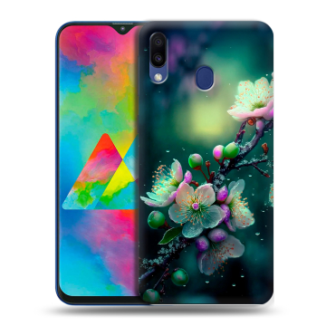 Силиконовый чехол на Samsung Galaxy M20 с принтом Цветы и мрамор