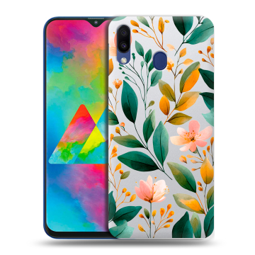 Силиконовый чехол на Samsung Galaxy M20 с принтом Цветы паттерн Силиконовый чехол на Samsung Galaxy M20 с принтом Цветы паттерн
