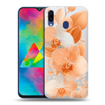 Силиконовый чехол на Samsung Galaxy M20 с принтом Бежевые цветы Силиконовый чехол на Samsung Galaxy M20 с принтом Бежевые цветы