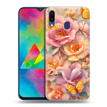 Силиконовый чехол на Samsung Galaxy M20 с принтом Цветы и бабочки Силиконовый чехол на Samsung Galaxy M20 с принтом Цветы и бабочки